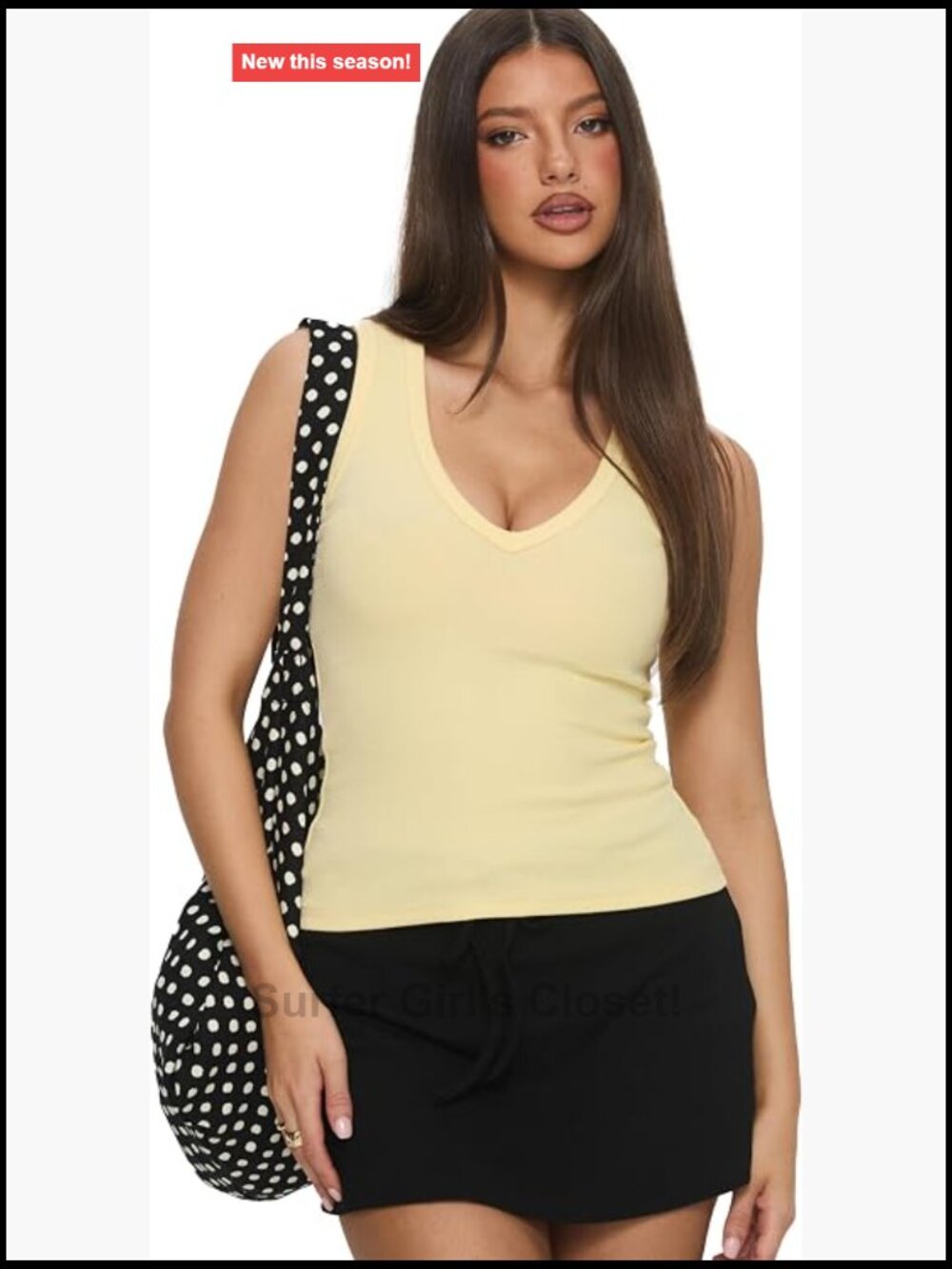V-Neck Ribbed Tank Top Sleeveless Stretch Cotton Elastane